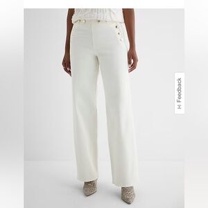 High Waisted Cream Wide Leg Gold Button Jeans